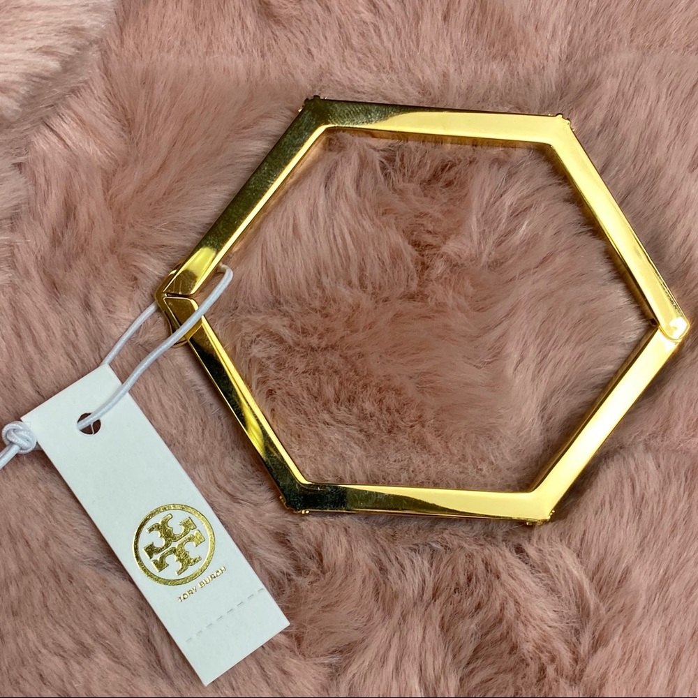 Tory Burch Black/Gold Hex-logo Enamel Bracelet